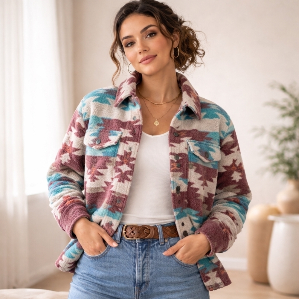 Ariat Baja Jacquard Shirt Jacket Women’s Large Quilted Chore Workwear Southwest - Picture 8 of 12